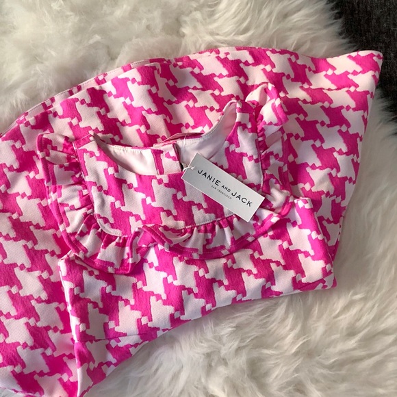 Janie & Jack 🌸 Girls Pink Houndstooth Dress - Picture 11 of 12